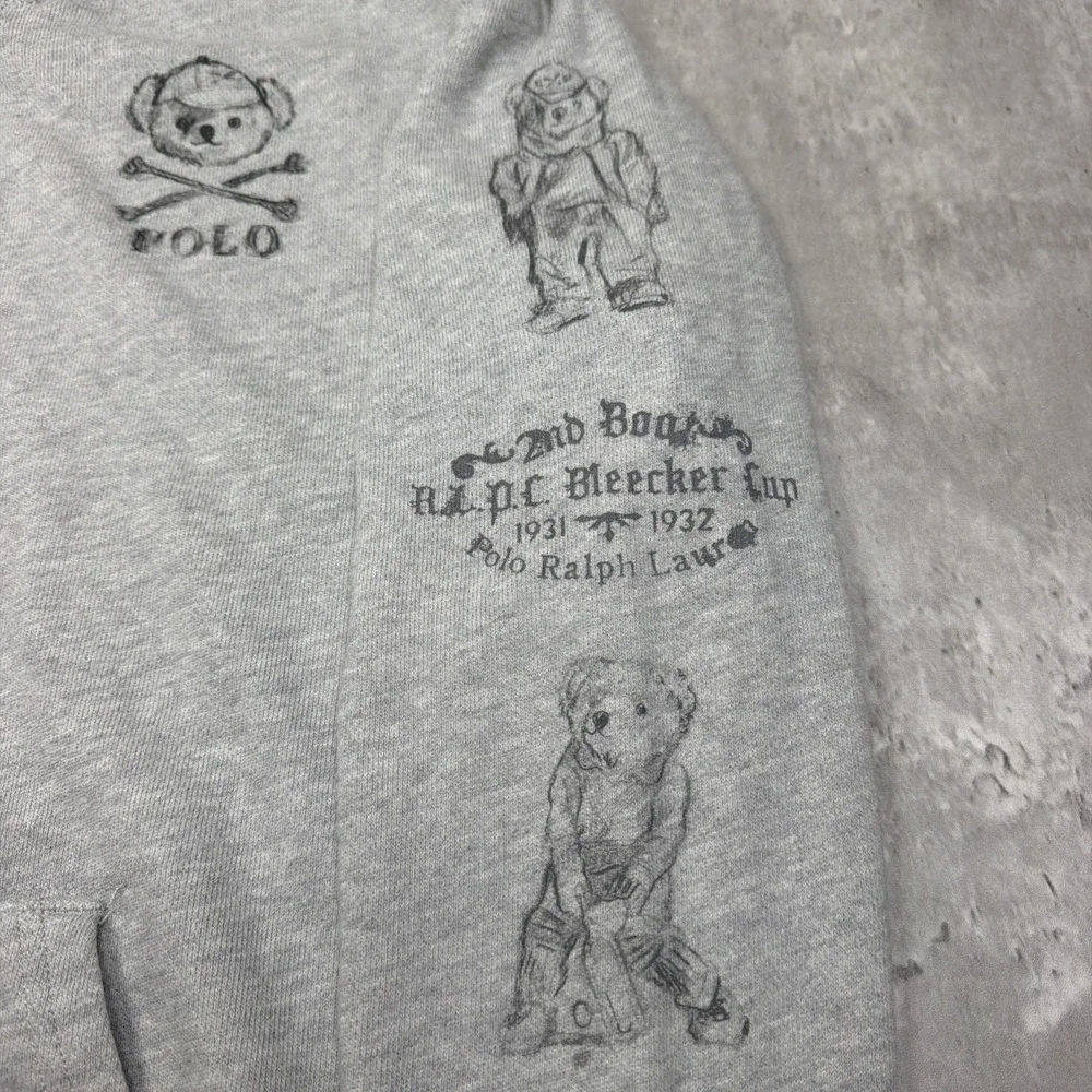 Polo Ralph Lauren Polo Bear Rowing Hoodie Mens S Gray Skull Crossbones Bleecker